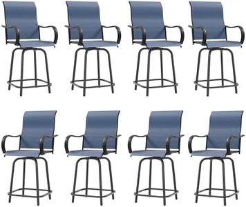 UDPATIO Outdoor Swivel Bar Stools Set of 8,Outdoor High Bistro Stools with Waterproof Textile Fabric,Armrest,Footrest,All Weather Bar Height Patio Chairs for Poolside, Garden, Backyard,Blue