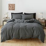 FANSTIVE Duvet Cover Queen Size, 100% Washed Cotton, Linen Like Super Soft and Breathable, 3 Pieces Dark Grey Bedding Duvet Covers, Farmhouse Comforter Cover Set with Zipper Closure(No Comforter)