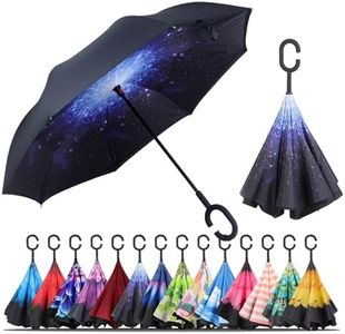 LLanxiry Umbrella,Inverted Reverse Upside Down Umbrellas with C-Shaped Handle, Anti-UV Waterproof Rain Umbrella for Women and Men (starry sky)