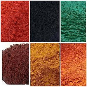 CKBASE 6 Pack 10.8 oz(300 g) Mixed Colors Powdered Color for Concrete, Cement, Mortar, Black Iron Oxide, Yellow, red, Green, Orange and Brown Iron Oxide, Colorant