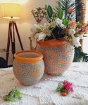 Niyara Drop Texture Designer Handmade Handi Combo Ceramic planters Pot for Indoor Outdoor Home,Garden Office Decor Balcony Flower Size- 20 cm and 15 cm (Fiercy Orange)