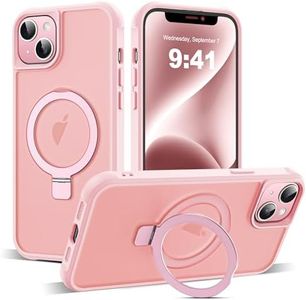 SKYLMW Compatible with iPhone 14 Plus Case with Invisible Magnetic O-Ring Stand Military-Grade Translucent Case for iPhone 14 Plus 6.7" [Compatible with MagSafe][Great Grip Feeling], Pink