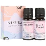 Nikura | Anti-Anxiety & Relax & Unwind (2 x 10ml) Essential Oil Blends Set | For Diffusers for Home, Sleep, Aromatherapy, Soap & Candle Making Scents, Wax Melts, Burner Oil, Vegan, 100% Pure & Natural