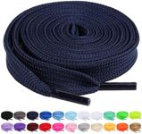 Booyckiy [2 Pairs] Flat Shoelaces for Sneakers, 2/5" Wide Shoe Laces Navy Blue 48 inch(122cm)