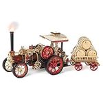 ROBOTIME 3D Puzzles Model Kits Wooden for Adults to Build Motorized Train Set Decoration Hobbies Gifts for Boys (Steam Engine)