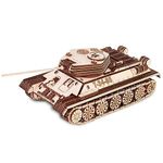 EWA Eco-Wood-Art 3D Wooden Puzzle Tank for Adults and Teens – Tank T-34-85 – Army Tank Scale Model with Rubber Band Engine, Battle Tank Model DIY Kit, Mechanical Tank Puzzle, Model Tank Building Kit