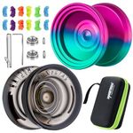 MAGICYOYO Responsive Yoyo for Kids Beginner, Professional Yoyo 2 Pack, Dual Purpose Metal Yoyo V8&Plastic Yoyo K2 Crystal for Kids/Adults with Unresponsive Yoyo Bearing+12 Yoyo Strings+ Yoyo Case Bag