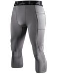 LAFROI Men's Compression Fit 3/4 Tights Leggings with Pcoket/Non-Pocket-YSK10 (Pocket Grey,LG)