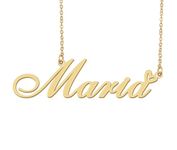 18k Gold Plated Maria Name Necklace Heart Charm Pendant Stainless Steel Graduation Jewelry for Womens Teens 16"