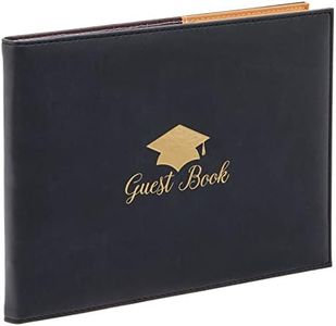 Leather Graduation Guest Book 2024, Grad Party Sign In Guest Book for College, High School, Black with Gold Foil (8 x 7 in)