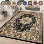 cozily Vintage Traditional Rug, Extra Large Rome Area Rug for Living Room, Turkish Washable Jute Backed Rug for Bedroom Hallway Kitchen Office Aisle Corridor (280x380, Black)