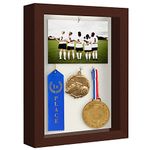 Americanflat 8x10 Shadow Box Frame in Mahogany with Soft Linen Back - Large Shadow Box with Engineered Wood and Shatter Resistant Glass for Wall and Tabletop