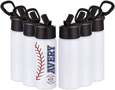 Kids Sublimation Water Bottle Blanks with Straw Lid & Handle, 6 Pack 16 oz Personalized Water Bottles Bulk, Stainless Steel, Leak Proof for Boys Girls to School Sports Travel Camping, DIY Gift, White