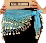 ck collection ltd 3 Rows Belly Dance Costume Belt Skirt Hip wrap Outfit Gold Coin Bead Scarf (Light Blue)