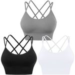 Evercute Cross Back Sport Bras Padded Strappy Criss Cross Cropped Bras for Yoga Workout Fitness Low Impact, ①black White Gray 3 Pack, Large