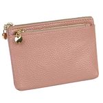 Women's Genuine Leather Coin Purse Zipper Pocket Size Pouch Change Wallet, Dark Pink