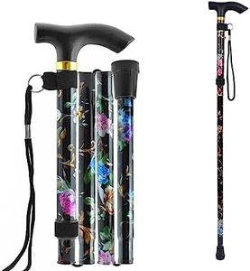 Canne de Marche, Canne de Marche Flexible Fleur Noir Canne de Marche Pliable Réglable en Hauteur Canne de Marche Luxe Unisexe pour Maison et Voyages