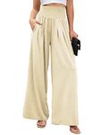 Famulily Women High Waist Wide Leg Trouser Plain Leisure Pleated Flowy Pants for Holiday Beach Beige XL