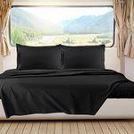 RV/Short Queen Bed Sheets Set Bedding Sheets Set for Campers, 4-Piece Bed Set, Deep Pockets Fitted Sheet, 100% Luxury Soft Microfiber, Hypoallergenic, Cool & Breathable, Black