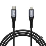 Boat Type C to Lighting Cable for 27W Fast Charging | 480 Mbps Data Transfer | 1.2 m (3.9 ft) Perfect Cable Length | Premium Nylon Braiding | Durable & Tangle-Free | with Silicon Tie (Carbon Black)