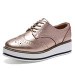 DADAWEN Women's Platform Lace-Up Wingtips Square Toe Oxfords Shoe Gold 8 US