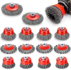 14 pcs Wire Wheel for 4 1/2 Angle Grinder, Coarse Crimped Wire Wheel Brush Wire Cup Brush with Threaded Arbor, Angle Grinder Wire Wheel for Rust, Corrosion, Paint Removal