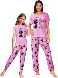 MyFav Womens Pajamas Halloween Sleepwear Family Matching Short Sleeve Adult Nightwear Pink Cat,XXL