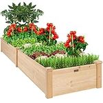 Best Choice Products 8x2ft Outdoor Wooden Raised Garden Bed Planter for Vegetables, Grass, Lawn, Yard - Natural