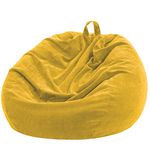 Nobildonna 3 ft Bean Bag Chair Cover (No Filler) for Adults and Kids, 300L Extra Large Stuffed Animal Storage Bean Bag Washable Soft Premium Corduroy Stuffable Bean Bag Cover (Yellow)