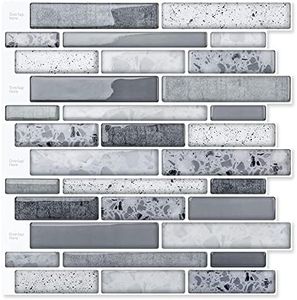 Art3d Peel and Stick Tiles, Vinyl Subway Stick on Tiles for Kitchen Backsplash, Bathroom, 30x30 CM, 10 Tiles, Stone Design (Grey)