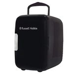 Russell Hobbs Mini Cooler RH4CLR1001B 4L/6 Can Portable Mini Cooler & Warmer for Drinks, Cosmetics/Makeup/Skincare, AC/DC Power, Retro Style, Black, For Bedroom, Home, Caravan, Car