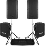 Vonyx VSA150S 15" Active DJ Speaker Set with Bluetooth, Stands & Protective Covers - 1000W Portable Powered PA System for Live Events, DJs & Performances