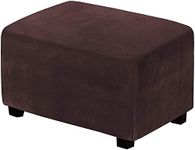 Velvet Stretch Ottoman Covers Ottoman Slipcovers for Living Room Foot Stool Stretch Covers Ottoman Foot Rest Cover Furniture Cover with Soft Thick Solid Velvet Plush Fabric (Brown,Large)