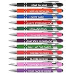 Enyeopd 12 Pack Funny Inspirational Quotes Snarky Ballpoint Pens with Stylus Tip, Black Ink Pens Encouraging Scriptures Screen Touch Stylus Pen, 1.0mm (12 Color,Negative)