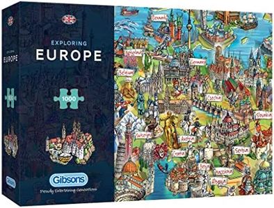 Exploring Europe 1000 Piece Jigsaw Puzzle |Map Jigsaw Puzzle | Sustainable Puzzle for Adults | Premium 100% Recycled Board | Great Gift for Adults | Gibsons Games