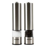 Salter 7522 SSTUR Electric Salt & Pepper Grinder Set – Stainless Steel Mills, Push Button Operation, Battery Powered, Ceramic Mechanism, Adjustable Fine To Coarse Grind, 66g Rock Salt/30g Peppercorns