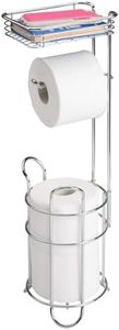 mDesign Steel Metal Free Standing Toilet Paper Holder Stand and Dispenser with Storage Shelf - Toilet Tissue for Bathrooms, Washroom - Holds 2 Extra Mega Rolls - Concerto Collection - Chrome