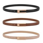 KEYRI 3 Pack Ladies Adjustable Leather Belts for Women Ladies Belts Retro Vintage Belt Women's Accessories Skinny Belt for Dresse Jeans Buckle Thin Waist Belt Waist Strap Waistband (Black Brown Khaki)