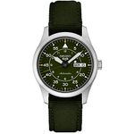 Seiko Nylon Unisex New 5 Sports Leather Strap Automatic (+ Handwinding) Wrist Analog Watch for Men, Dial Color-Green, Band Color-Black