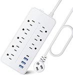 25FT Surge Protector Power Strip Extension Cord with USB C, Asamoom Flat Plug Power Strip with Long Cord, 8 Outlets and 3 USB & 1 USB-C Port, 1700 Wall Mount Desk Power Strip for Home Office White
