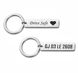 MOXTER Personalized Premium Stainless Steel Keychain, Drive Safe, Bike & Car Number Engraved Pack Of 1, Silver