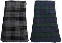 NORTH EDGE Men's Grey Watch Scottish Kilt 5 Yard 16oz Traditional Highland Tartan Skirt-Adjustable Leather Straps (36, Black Watch)