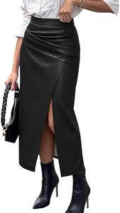 PRETTYGARDEN Faux Leather Long Skirts for Women Black,L