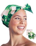 Kitsch Luxury Shower Cap for Women - Reusable Shower Cap for Long Hair with Non Slip Silicon Grip | Waterproof Hair Cap for Shower with One Size Fits Most | Hair Cover for Shower (Palm Leaves)