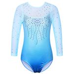 ZNYUNE Gymnastics Leotards for Girls Long Sleeve/Sleeveless Colorful Sparkle Athletic Ballet Dance Leotard for Kids 3-12 Years GradientBlue 6A