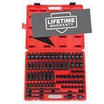 Sunex 3580, 3/8 Inch Drive Master Impact Socket Set, 80 Piece, SAE/Metric, 5/16 Inch - 3/4 Inch, 8mm - 19mm, Standard/Deep/Universal, Cr-Mo, Radius Corner, Chamfered Opening, Dual Size Markings, Heavy Duty Storage Case, Includes Star and Inverted Star Soc