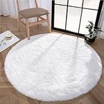 Enyhom Round Soft Area Rug Fluffy Shaggy Circular Plush Room Carpet High Pile Velvet Washable Floor Rug Silky Smooth Bedside Rug for Living Room College Dorm Home Decor Floor Mat, 120cm White