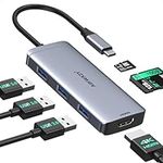 USB C Hub 6 in 1 Dongle USB C Adapter USB-C to HDMI Multiport Adapter with 4K HDMI,3 USB3.0 Ports,SD/TF Card Reader,Laptop Dock for MacBook Air 2022/2021/MacBook Pro 2023/2022,Dell,HP,Lenovo,Surface