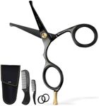 Ontaki 4.2” Japanese Steel Rounded-Tip Beard & Mustache Scissor - Ergonomic Bent Handles - Hand Forged Hair Trimming Scissors For Beard Mustache Nose & Ear Hair (Black 4.2") - Mens Grooming Scissors