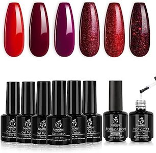 Beetles Red Gel Nail Polish Set with No Wipe Gel Top Coat and Base Coat Set, Poinsettia Kit Dark Red Burgundy Red Glitter Gel Polish Kit Soak Off UV LED Gel Nail Kits Nail Art Design Gift for Women